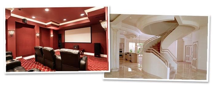 Theater Room and Entry with Spiral Staircase